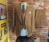 1980s 3 Piece Corduroy Suit Mens Camel Brown English Country Style, Dark Academia, Professor Blazer, Vest & Pants/Trousers - Size 44 (LARGE)