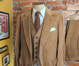 1980s 3 Piece Corduroy Suit Mens Camel Brown English Country Style, Dark Academia, Professor Blazer, Vest & Pants/Trousers - Size 44 (LARGE)