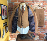 1980s 3 Piece Corduroy Suit Mens Camel Brown English Country Style, Dark Academia, Professor Blazer, Vest & Pants/Trousers - Size 44 (LARGE)