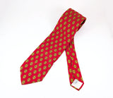 1970s Vintage Silk Woolf Brothers Tie Late 70s Red All Silk Necktie from Italy Gold Medallion Foulard Print Wide Men's Disco era Tie