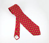 1970s Vintage Silk Woolf Brothers Tie Late 70s Red All Silk Necktie from Italy Gold Medallion Foulard Print Wide Men's Disco era Tie