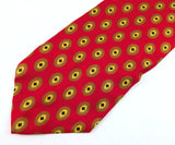 1970s Vintage Silk Woolf Brothers Tie Late 70s Red All Silk Necktie from Italy Gold Medallion Foulard Print Wide Men's Disco era Tie