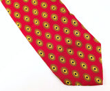 1970s Vintage Silk Woolf Brothers Tie Late 70s Red All Silk Necktie from Italy Gold Medallion Foulard Print Wide Men's Disco era Tie