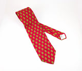 1970s Vintage Silk Woolf Brothers Tie Late 70s Red All Silk Necktie from Italy Gold Medallion Foulard Print Wide Men's Disco era Tie