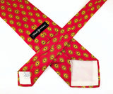 1970s Vintage Silk Woolf Brothers Tie Late 70s Red All Silk Necktie from Italy Gold Medallion Foulard Print Wide Men's Disco era Tie