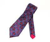 1970s Vintage Wembley Wide Tie Disco Era Blue, Red & Black Geometric Paisley Wemlon Fabric Necktie for Blue, Black or Gray Suit