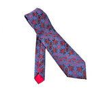 1970s Vintage Wembley Wide Tie Disco Era Blue, Red & Black Geometric Paisley Wemlon Fabric Necktie for Blue, Black or Gray Suit