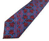1970s Vintage Wembley Wide Tie Disco Era Blue, Red & Black Geometric Paisley Wemlon Fabric Necktie for Blue, Black or Gray Suit