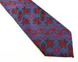 1970s Vintage Wembley Wide Tie Disco Era Blue, Red & Black Geometric Paisley Wemlon Fabric Necktie for Blue, Black or Gray Suit