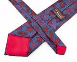 1970s Vintage Wembley Wide Tie Disco Era Blue, Red & Black Geometric Paisley Wemlon Fabric Necktie for Blue, Black or Gray Suit