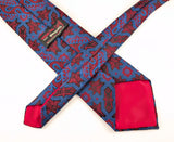 1970s Vintage Wembley Wide Tie Disco Era Blue, Red & Black Geometric Paisley Wemlon Fabric Necktie for Blue, Black or Gray Suit