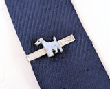 1950s-1960s Vintage Terrier Dog Tie Clip | Silver Tone Skinny Tie Bar | Gray Painted Terrier Tie Clasp | Mid Century Men's Accessory