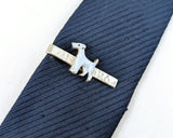 1950s-1960s Vintage Terrier Dog Tie Clip | Silver Tone Skinny Tie Bar | Gray Painted Terrier Tie Clasp | Mid Century Men's Accessory