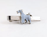 1950s-1960s Vintage Terrier Dog Tie Clip | Silver Tone Skinny Tie Bar | Gray Painted Terrier Tie Clasp | Mid Century Men's Accessory
