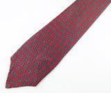 1930s Vintage Art Deco Silk Necktie Red & Teal Geometric Print All Silk Hand Blocked Sachs Men's Shop Fairbanks, Alaska Pre-War Men's Tie