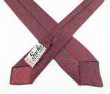 1930s Vintage Art Deco Silk Necktie Red & Teal Geometric Print All Silk Hand Blocked Sachs Men's Shop Fairbanks, Alaska Pre-War Men's Tie