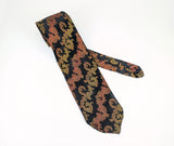 1970s Vintage Baroque Brocade Necktie | Black Copper & Gold Acetate Jacquard Tie | Extra Long Retro Men's Wide Tie | Mod Disco Era Neckwear