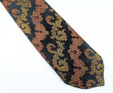 1970s Vintage Baroque Brocade Necktie | Black Copper & Gold Acetate Jacquard Tie | Extra Long Retro Men's Wide Tie | Mod Disco Era Neckwear
