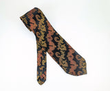 1970s Vintage Baroque Brocade Necktie | Black Copper & Gold Acetate Jacquard Tie | Extra Long Retro Men's Wide Tie | Mod Disco Era Neckwear