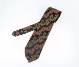 1970s Vintage Baroque Brocade Necktie | Black Copper & Gold Acetate Jacquard Tie | Extra Long Retro Men's Wide Tie | Mod Disco Era Neckwear