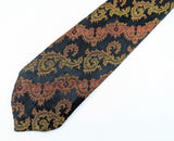 1970s Vintage Baroque Brocade Necktie | Black Copper & Gold Acetate Jacquard Tie | Extra Long Retro Men's Wide Tie | Mod Disco Era Neckwear