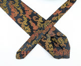 1970s Vintage Baroque Brocade Necktie | Black Copper & Gold Acetate Jacquard Tie | Extra Long Retro Men's Wide Tie | Mod Disco Era Neckwear