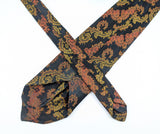 1970s Vintage Baroque Brocade Necktie | Black Copper & Gold Acetate Jacquard Tie | Extra Long Retro Men's Wide Tie | Mod Disco Era Neckwear