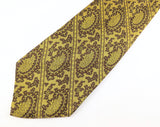 1970s Vintage Wide Silk Paisley Necktie | Gold & Brown Disco Era Tie | Extra Long 60" All Silk Retro Men's Statement Necktie