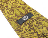 1970s Vintage Wide Silk Paisley Necktie | Gold & Brown Disco Era Tie | Extra Long 60" All Silk Retro Men's Statement Necktie