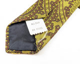 1970s Vintage Wide Silk Paisley Necktie | Gold & Brown Disco Era Tie | Extra Long 60" All Silk Retro Men's Statement Necktie
