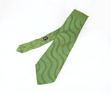 1970s Vintage Psychedelic Green Necktie | Wide Green & Gold Wave Pattern Tie | Acetate Rayon Disco Era Retro Men's Neckwear