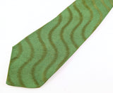1970s Vintage Psychedelic Green Necktie | Wide Green & Gold Wave Pattern Tie | Acetate Rayon Disco Era Retro Men's Neckwear