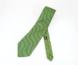 1970s Vintage Psychedelic Green Necktie | Wide Green & Gold Wave Pattern Tie | Acetate Rayon Disco Era Retro Men's Neckwear