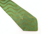 1970s Vintage Psychedelic Green Necktie | Wide Green & Gold Wave Pattern Tie | Acetate Rayon Disco Era Retro Men's Neckwear