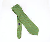 1970s Vintage Psychedelic Green Necktie | Wide Green & Gold Wave Pattern Tie | Acetate Rayon Disco Era Retro Men's Neckwear