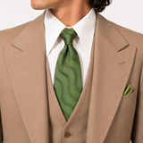 1970s Vintage Psychedelic Green Necktie | Wide Green & Gold Wave Pattern Tie | Acetate Rayon Disco Era Retro Men's Neckwear