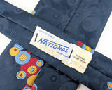 1970s Vintage Wide Necktie Blue Abstract Geometric Polyester Disco Era Tie 4 Inch by National Shirt Shops
