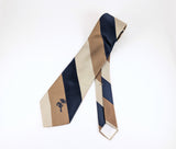 1970s Vintage COUNTESS MARA Striped Tie Navy Blue Brown Beige Striped Necktie for Jack Henry Kansas City