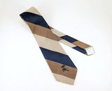1970s Vintage COUNTESS MARA Striped Tie Navy Blue Brown Beige Striped Necktie for Jack Henry Kansas City