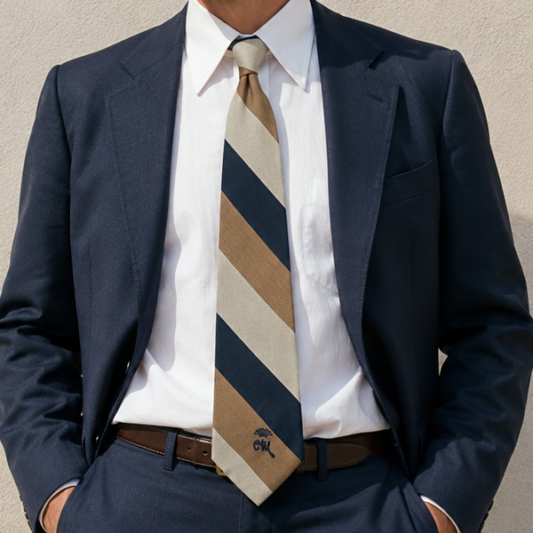 1970s Vintage COUNTESS MARA Striped Tie Navy Blue Brown Beige Striped Necktie for Jack Henry Kansas City