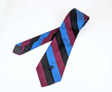 1970s Vintage CONTESS MARA All Silk Necktie Blue Burgundy Black Striped Wide Tie for Dillard’s