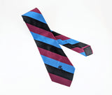 1970s Vintage CONTESS MARA All Silk Necktie Blue Burgundy Black Striped Wide Tie for Dillard’s