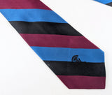 1970s Vintage CONTESS MARA All Silk Necktie Blue Burgundy Black Striped Wide Tie for Dillard’s
