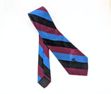 1970s Vintage CONTESS MARA All Silk Necktie Blue Burgundy Black Striped Wide Tie for Dillard’s