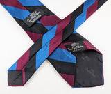 1970s Vintage CONTESS MARA All Silk Necktie Blue Burgundy Black Striped Wide Tie for Dillard’s