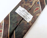 1970s Vintage DAMON Paisley Necktie Wide Disco Era Tie Shellaby’s Brown Green Burgundy