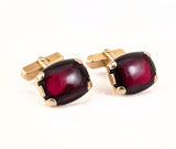 1940s Vintage SWANK Men's Cufflinks Cherry Juice Bakelite Gold Tone Ruby Red Cuff Links Mid Century Men’s Jewelry