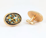 1960s Vintage HICKOK Cufflinks Real Turquoise Chips Gold Flake Black Resin Oval Gold Tone Mid Century Men’s Jewelry