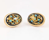 1960s Vintage HICKOK Cufflinks Real Turquoise Chips Gold Flake Black Resin Oval Gold Tone Mid Century Men’s Jewelry