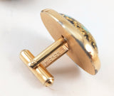 1960s Vintage HICKOK Cufflinks Real Turquoise Chips Gold Flake Black Resin Oval Gold Tone Mid Century Men’s Jewelry